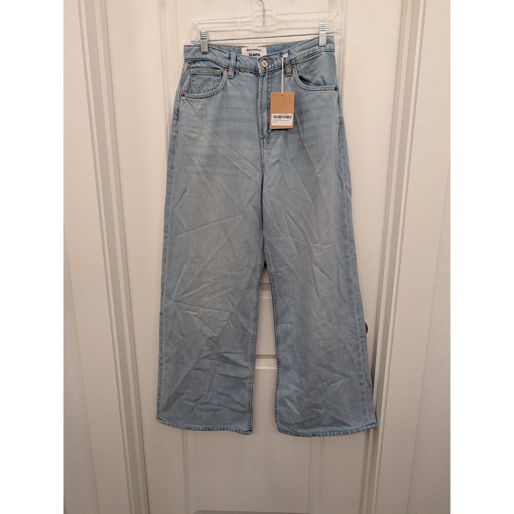 NWT Reformation Cary Lived In High Rise Wide Leg Jeans Light Wash Size 27